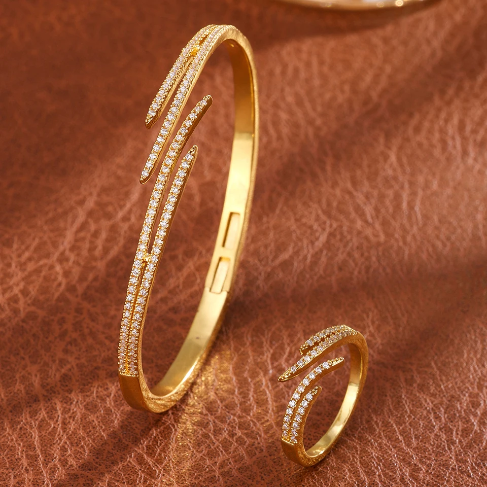 ZAKOL Classic Zircon Inlay Wing Shape Open Bracelet Ring For Women Exquisite 18K Gold Plated Fashion Aesthetic Jewelry Gift 5