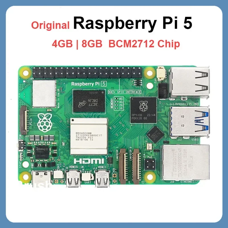 Original Raspberry Pi 5 4G 8G RAM Optional BCM2712 2.4GHz LPDDR4X-4267 VideoCore VII GPU 4Kp60 PCIe 2.0 RTC Development Board