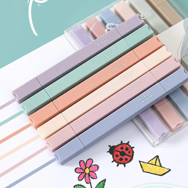 6 PCS Double Side Highlighter Pens Set Kawaii Colored Manga Markers Pastel Stationery Scrapbooking School Supplies highlighter marker highlighter pen marker pen