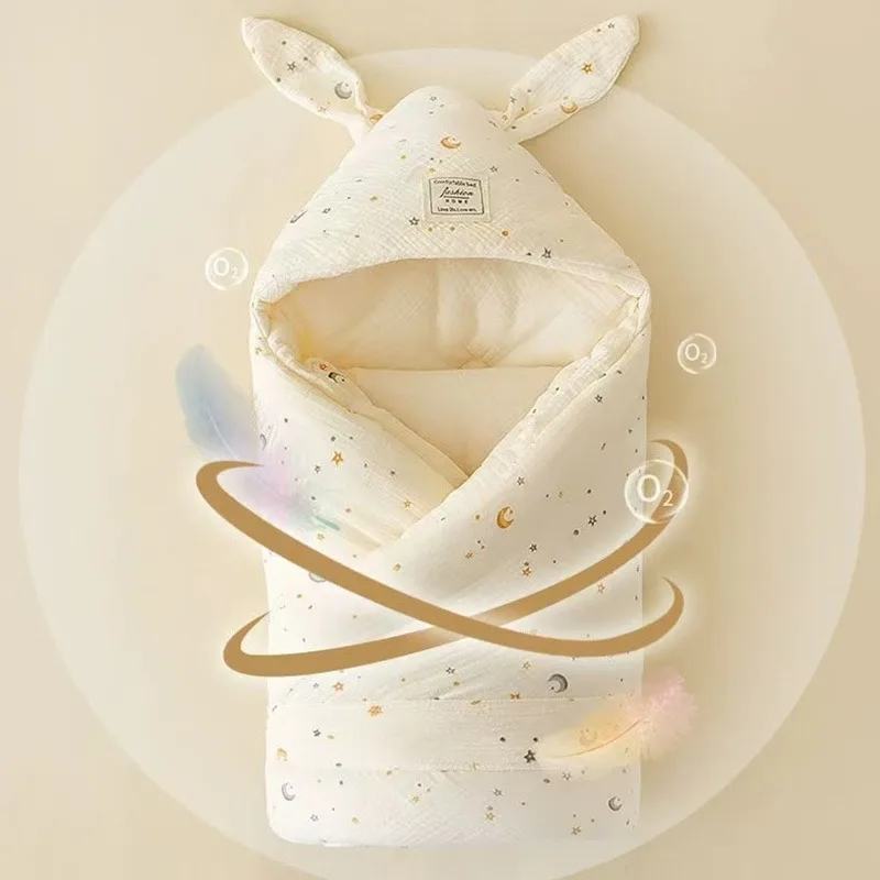 Newborn Cute Rabbit Ears White Cotton Swaddle Blanket Soft Kawaii Delivery Baby Wrap Swaddling Thermal Portable Baby Bedding