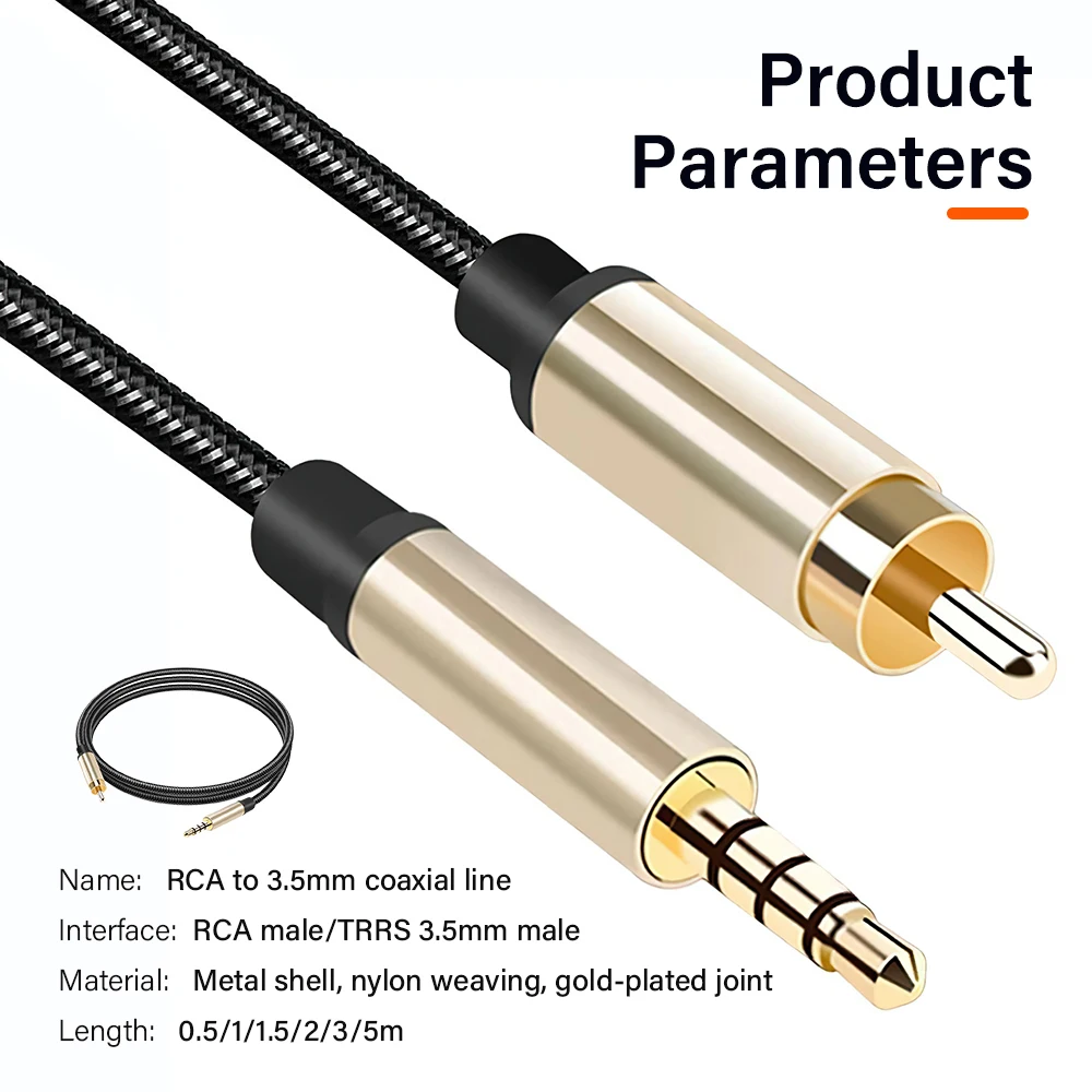 Premium Audio Cable - 3.5mm to RCA Coaxial Adapter, Multiple Lengths Available