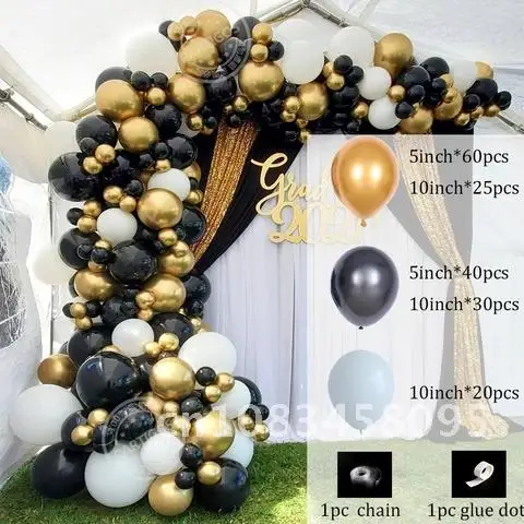 

177Pcs Black&Gold Metallic Balloons Garland Arch Kit White Latex Baloons For Graduation Wedding Birthday Party Decorations