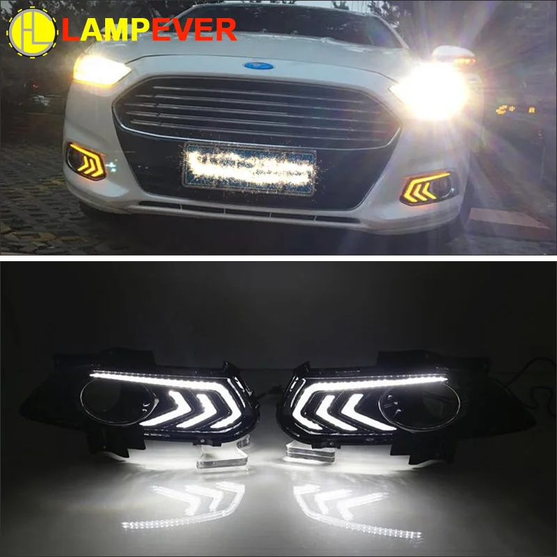 

For Ford Mondeo Fusion 2013 2014 2015,With Turning Yellow Signal Relay Waterproof Car DRL 12V LED Daytime Running Light Lampever