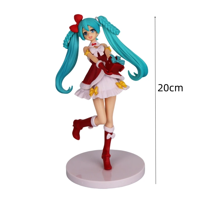 Party theme Hatsune Miku Figure red dress Holding a gift in hand Desktop Anime Handmade Decoration Doll for Fans Collection Gift