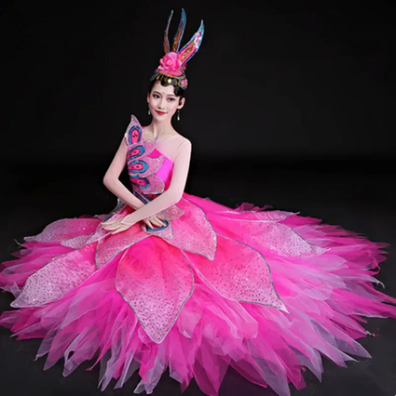 

pink modern flower dance dress for women beautiful dance costumes festival dance clothing new year dancer clothes