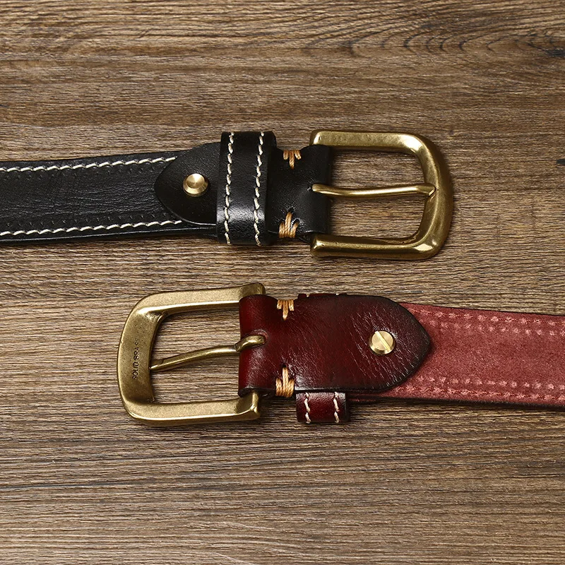 3.8CM Pure Cowhide High Quality Genuine Leather Belts for Men Korean Version Strap Male Brass Buckle Fancy Vintage Jeans Cowboy
