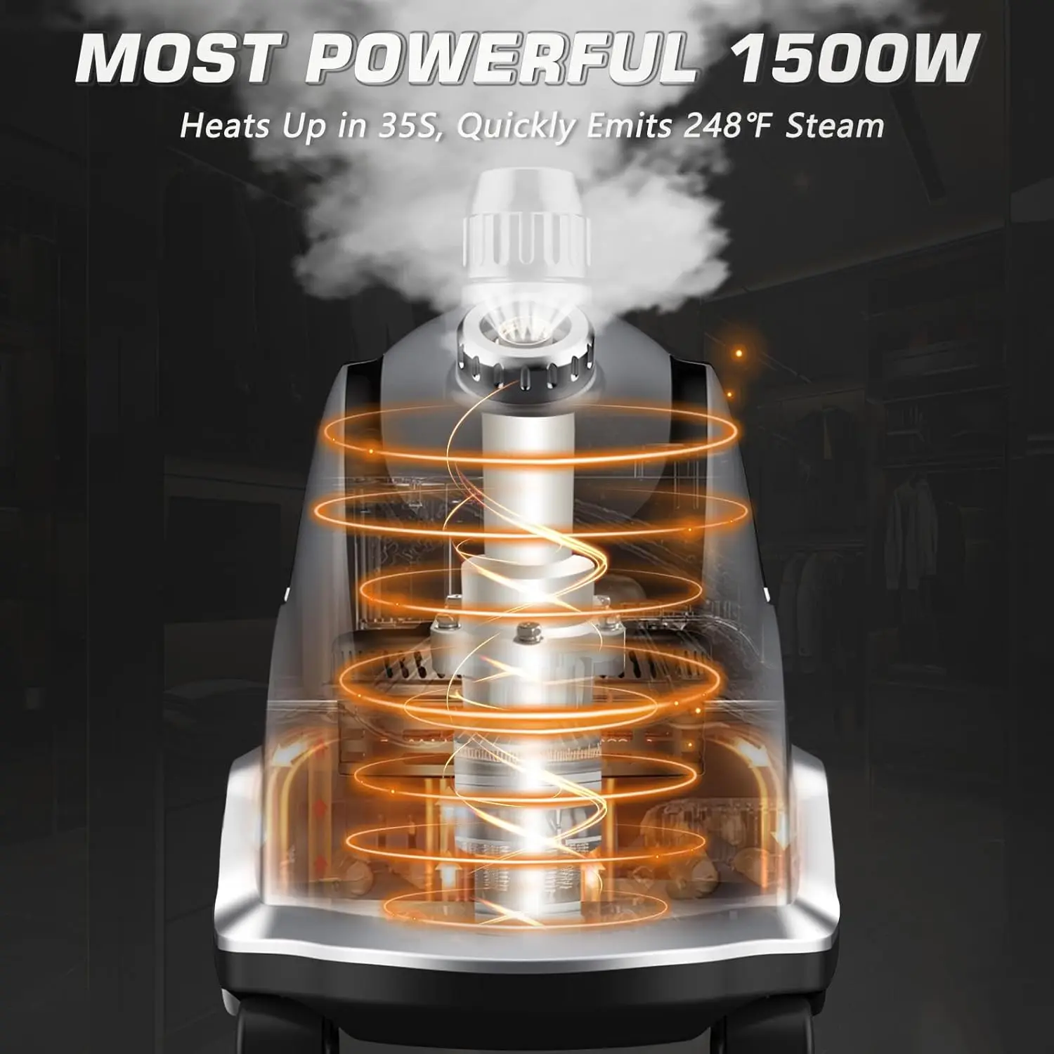Steamer for Clothes, 1500W Powerful Standing Garment Steamer with Roll Wheels, 2.4L Water Tank for 90 Mins Continuous St 2