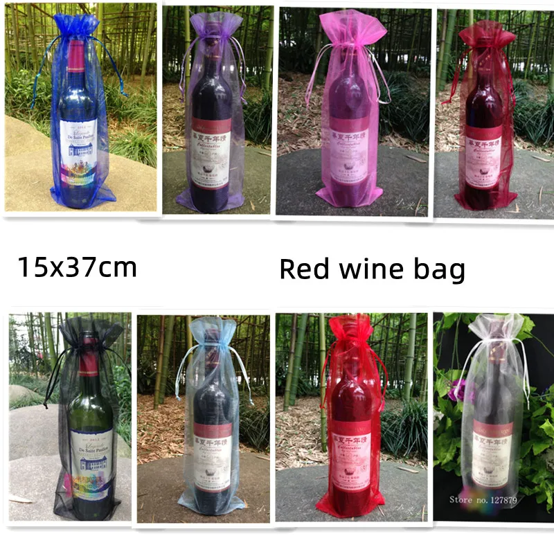 

Organza Wine Bottle Bags For Christmas Wedding Party Gift Jewelry Packaging 15x37cm 100pcs