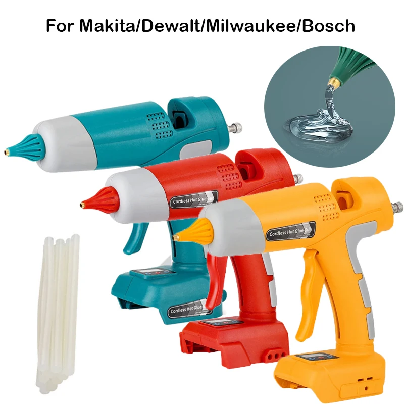 100W Cordless Hot Melt Glue Gun Anti-scald Rechargeable with Glue Sticks  DIY Tool For Makita/Dewalt/Milwaukee/Bosch 18V Battery