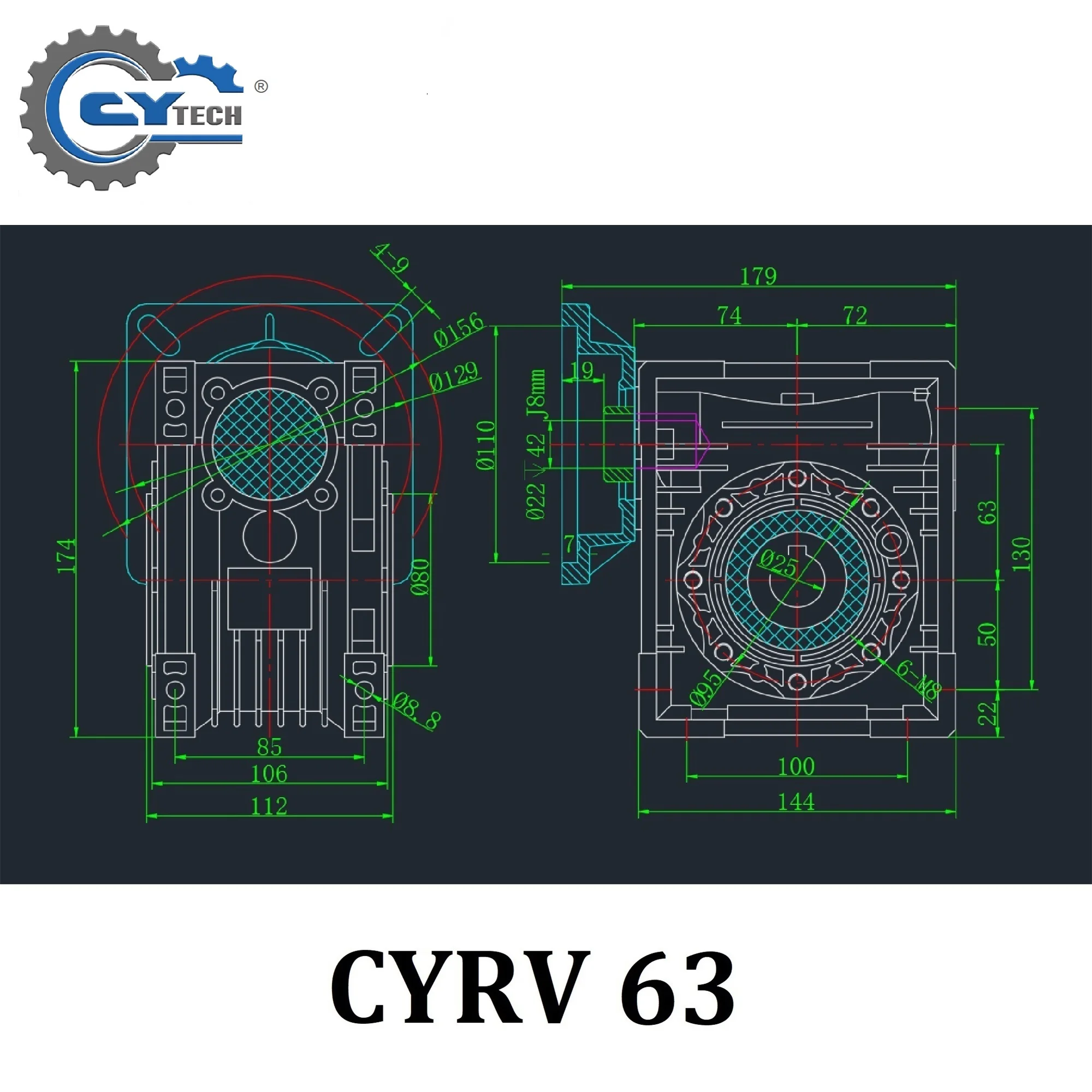 Chenyue NMRV 63 웜 기어박스 웜 기어 감속기 CYRV 입력 14/19/22/24mm 출력 25mm 웜 기어 틴 브론즈+무료 유지보수