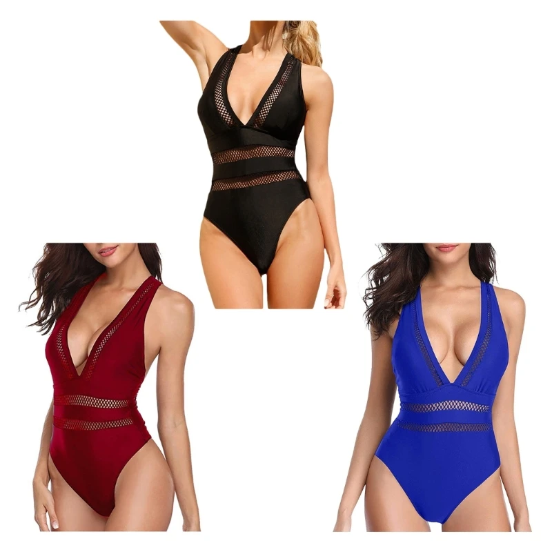

Women Hollows Swimwear Chest Gathered Bathing Suit High Waisted V-neck Swimsuits