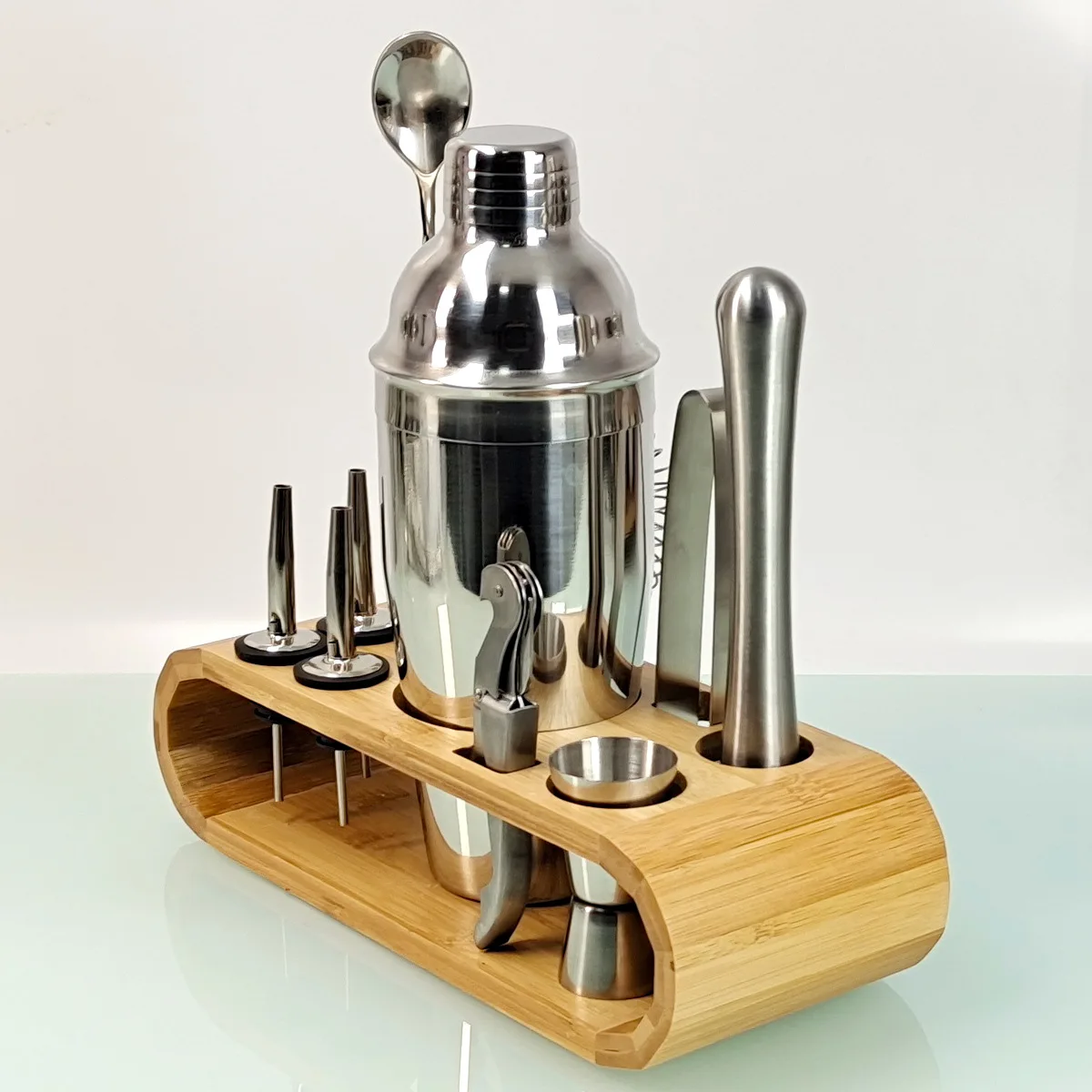 Stainless Steel Cocktail Shaker Bar Mixer Set Bartender Kit with Stand 550/750ml 12pcs/Set