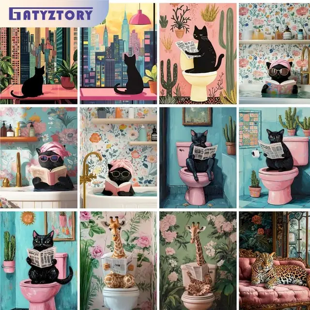 GatyzQuantité-Analyste de peinture par numéros avec cadre, chat, tigre, animaux, image avec numéros pour la maison, ouvertement peint à la main, cadeau de bricolage, 40x50cm 1
