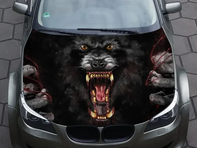 Auto Motorhaube Aufkleber, Wrap Aufkleber, Wolf, Werwolf, wütend