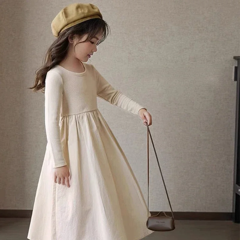 

2024 New Girls Long Sleeve Dress Children Princess Dresses Baby Cotton Vestido Spring Autumn 3 to10years kids Clothing
