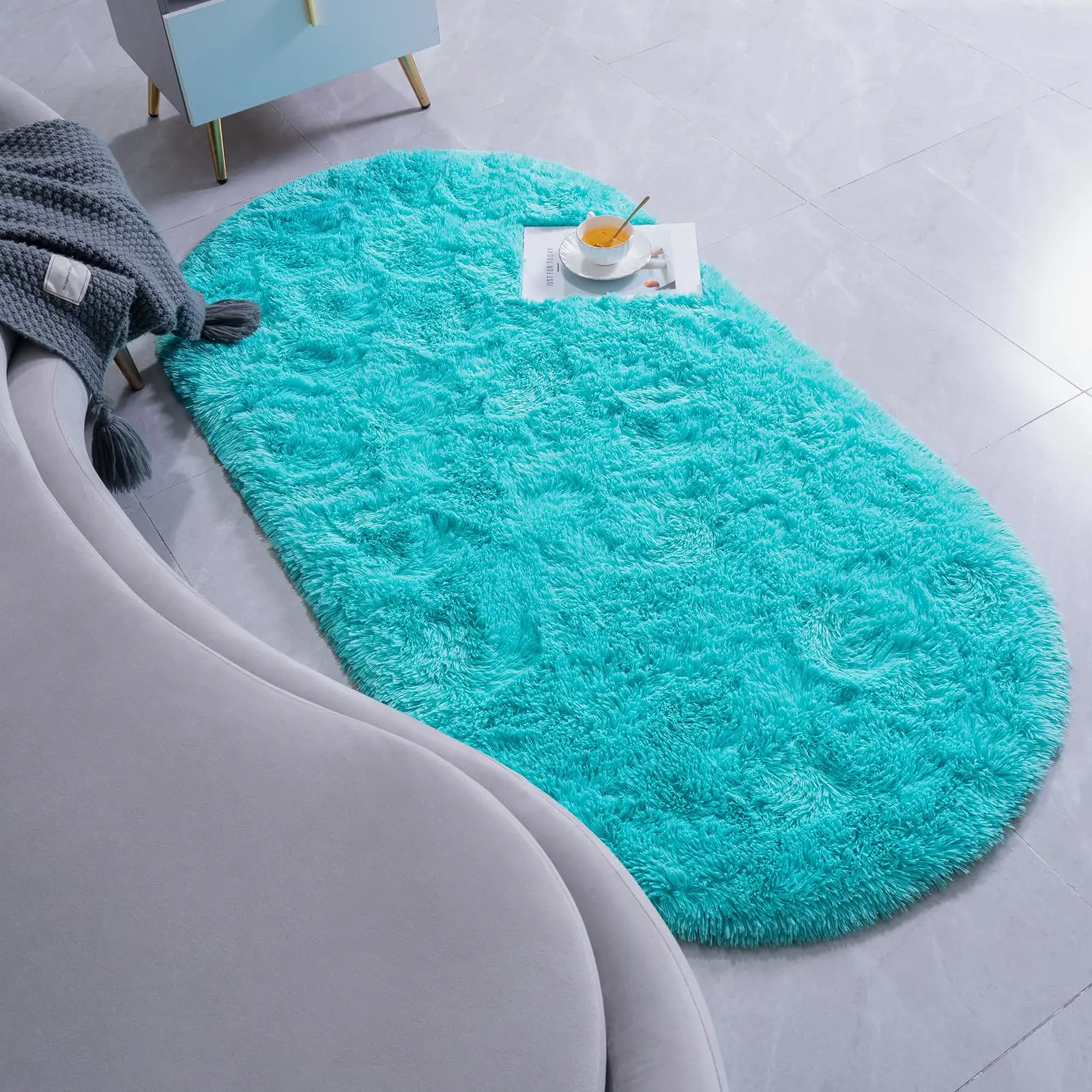 Oval Soft Silkly Plush Carpet Modern Home Decor Living Room Sofa Coffee Table Floor Rug Girl Bedroom Foot Mat Balcony Cushion 4