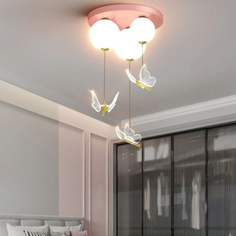 

LED Children's rRoom Balloon Bedroom Lamp Net Red Boy Butterfly Ceiling Chandelier Romantic Girl Pink Princess Room