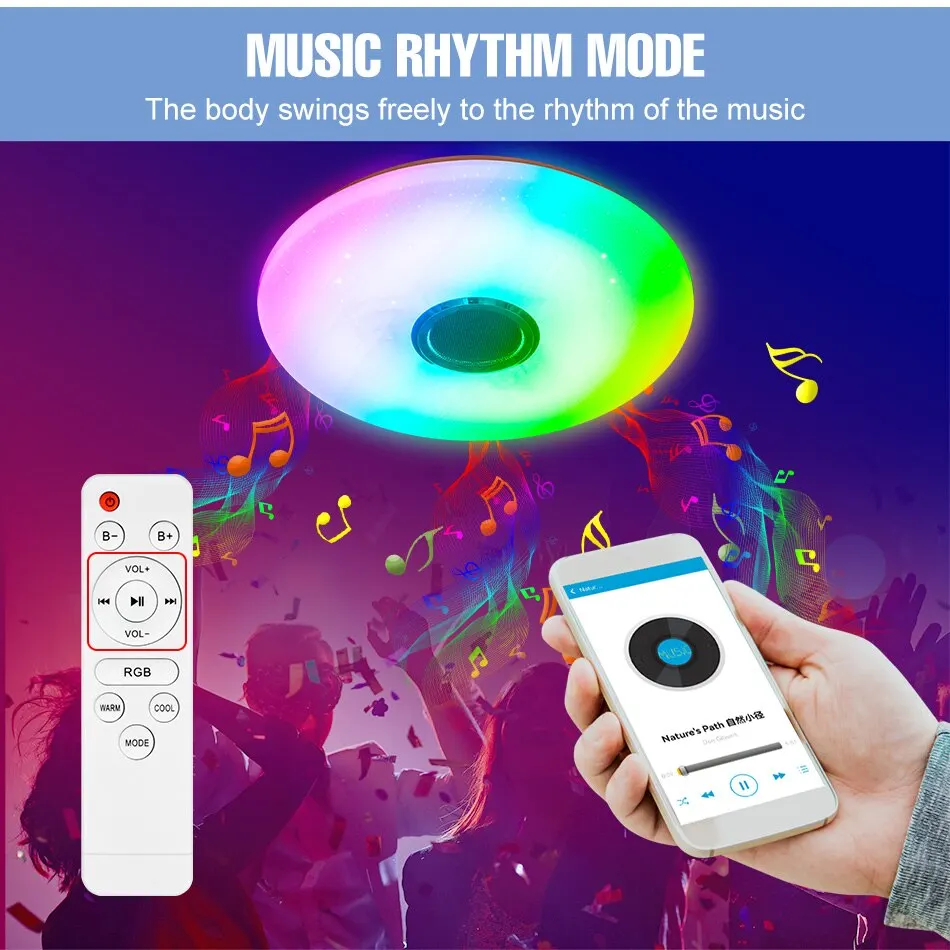 현대 천장 조명 RGB 디밍 홈 조명 APP 블루투스 음악 조명 52W 36W 스마트 천장 조명 원격 제어 AC220V
