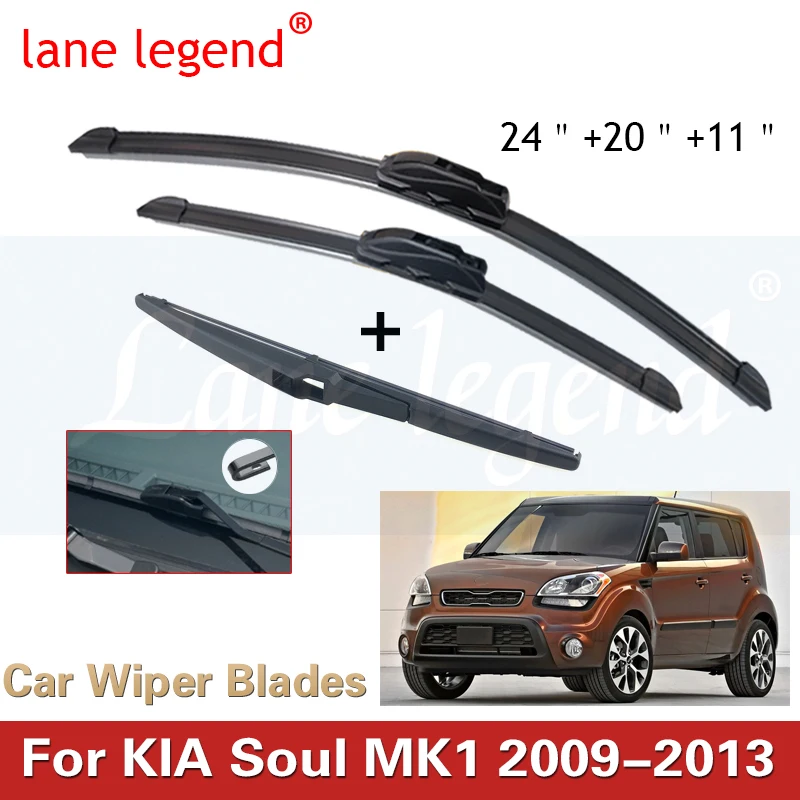 

For KIA Soul MK1 2009-2013 Front Rear Wiper Blades Brushes Cutter Accessories J Hook 2009 2010 2011 2012 2013