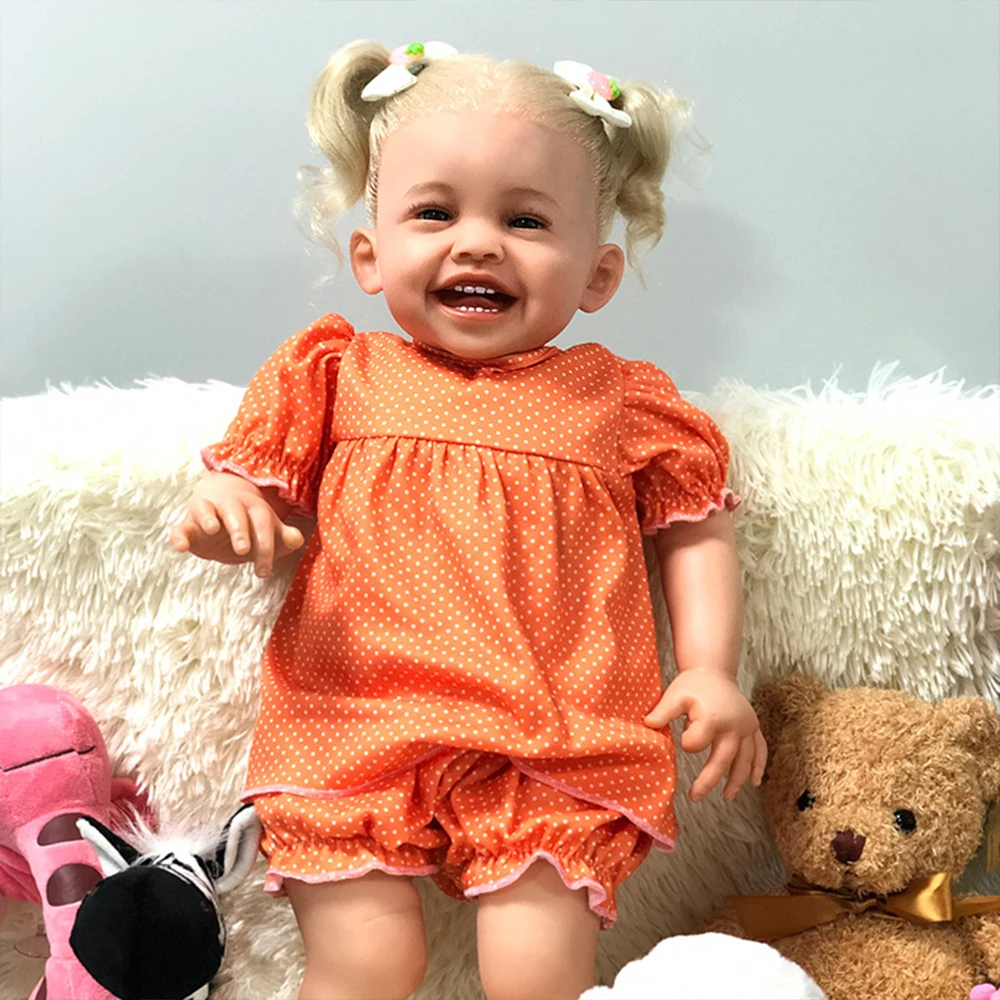 

24inch Bebe Reborn Toddler Mila Happy Baby with Rooted Blonde Hair Lifelike 6month Baby Size Collectible Art Doll