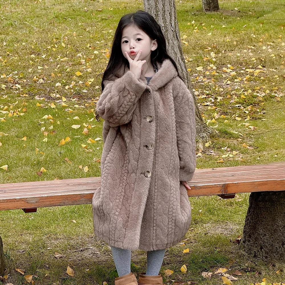Childrens Clothing New Girls Fur Coat Baby Thick Versatile Solid Color Childrens Winter Coat
