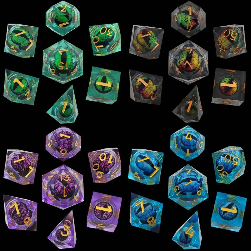 

7Pcs D4 D6 D8 D10 D12 D20 Fluid Dice Set Creative Polyhedral Resin Liquid Dices Black Blue Purple Dice For Table Games Gift