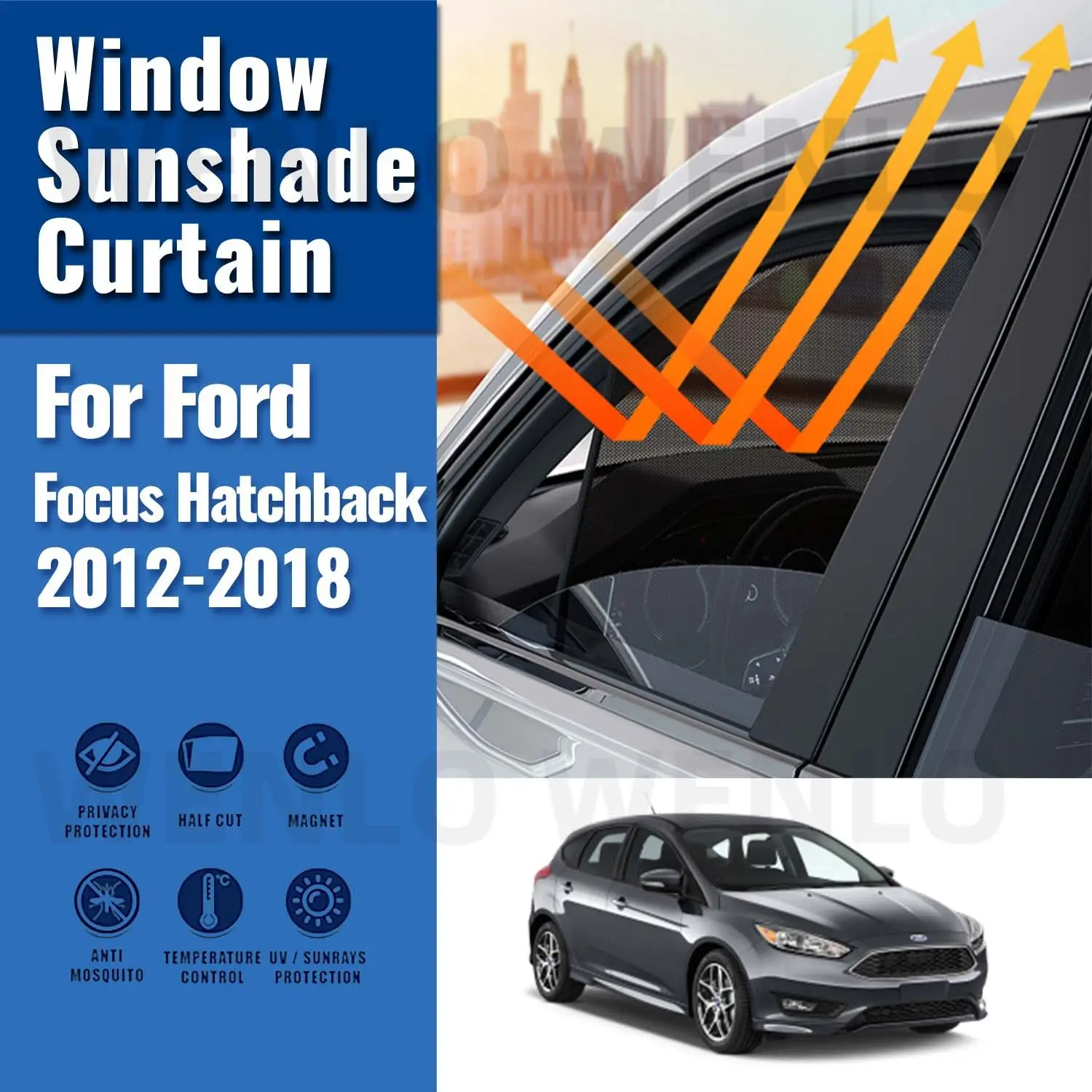 

For Ford Focus Hatchback MK3 2012-2018 Car Sunshade Magnetic Front Windshield Frame Curtain Rear Side Window Sun Shades Visor