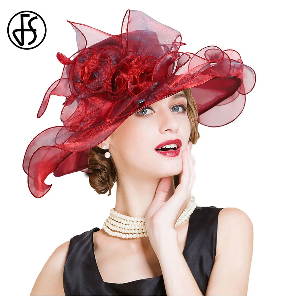 Cappello Fascinator In Organza A Tesa Larga Per Donna - Cappello Da Sole E Derby, Fiore Rimovibile, Taglia Unica 54-58 Cm - 3
