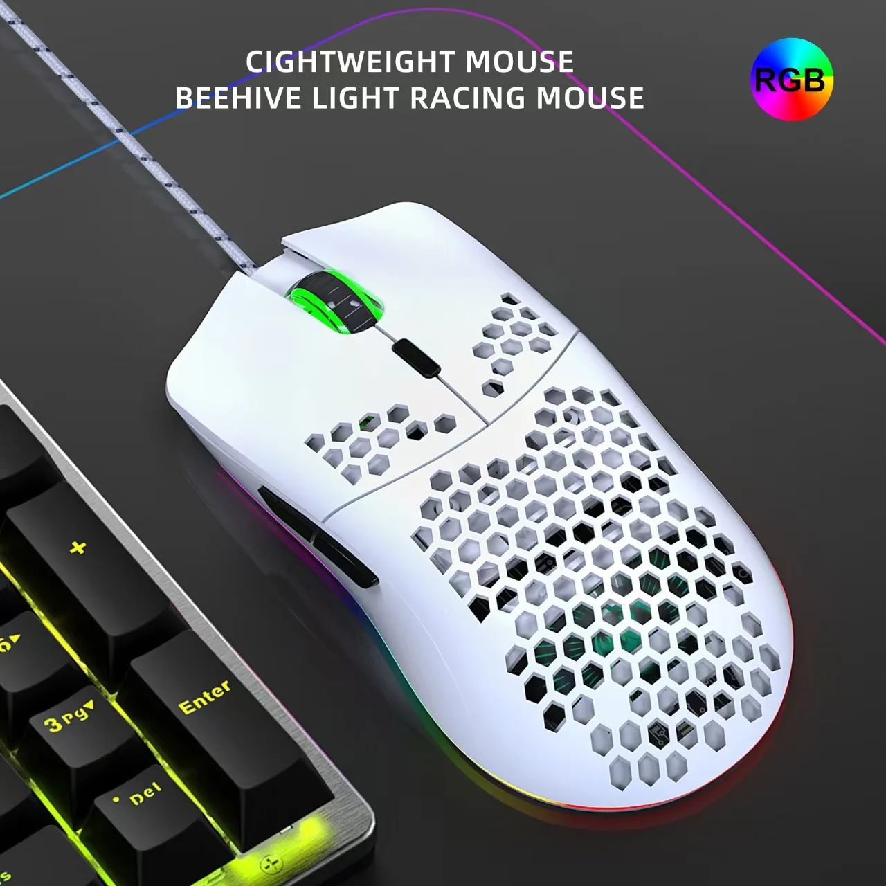 Біла ігрова миша RGB-підсвічування Дизайн з одним отвором Макропрограмування Дротове сумісне з планшетами Ноутбуки для офісу та кіберспорту