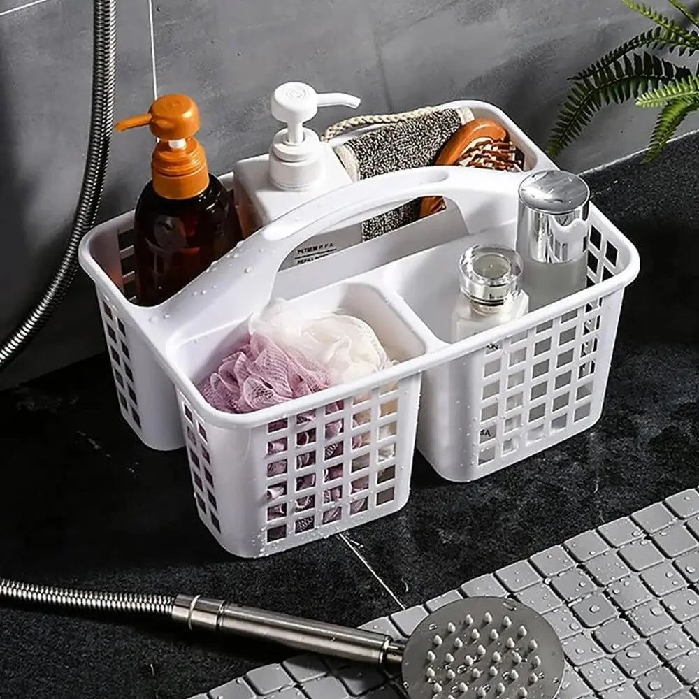 

3 Compartments Shower Basket Practical Hollow Out Plastic Toiletries Organizer Box with Handle Storage Basket Bathroom