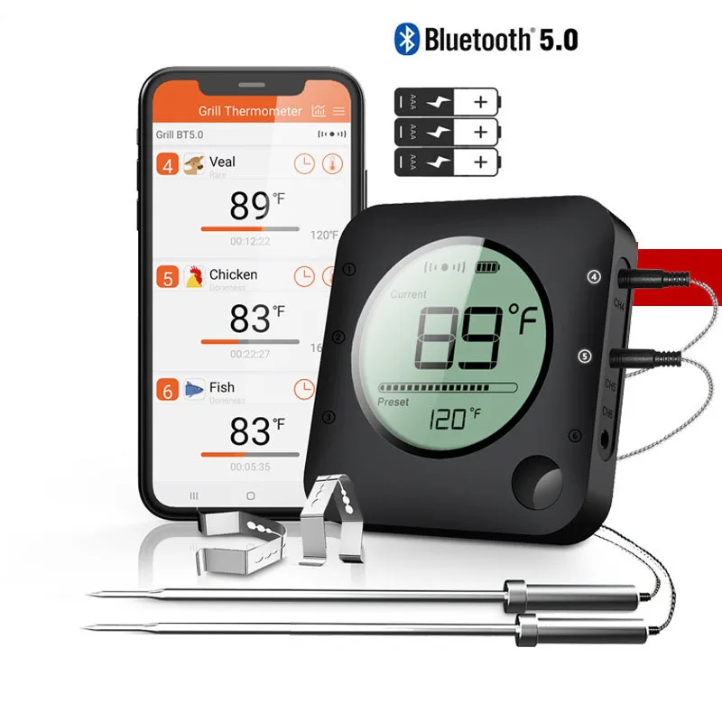 

New Wireless Bluetooth BBQ Thermometer With Stainless Meat Probe Digital Thermometer Home Kitchen Food Oven Thermometer