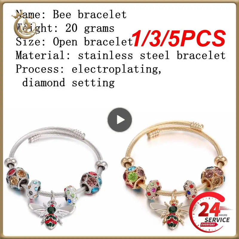 

1/3/5PCS Bangle Elegant Sweet Shiny Ball Titanium Steel Adjustable Party Jewelry Charm Bracelet Crystal Rhinestone