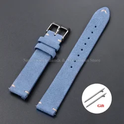 Vintage Suede Leather Quick Release Watch Strap - Handmade Bracelet in Multiple Sizes - 22mm (Light Blue)