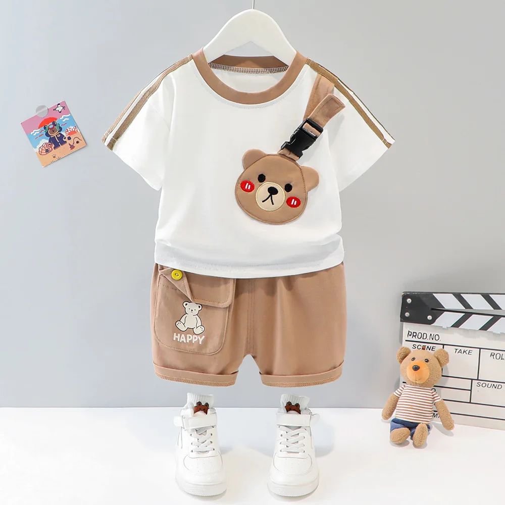 

Korean Fashion Baby Boy Clothes Sets toddlers Kids Girl Short Sleeve Shorts Bear T-Shirt suits Summer