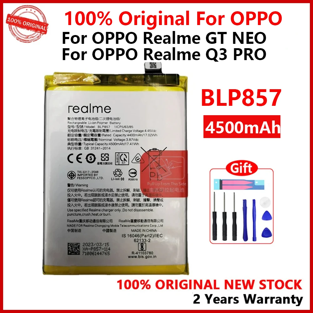

100% New Original BLP857 4500mAh Battery For OPPO Realme GT NEO RMX3031 Replacement Batteries With Gifts
