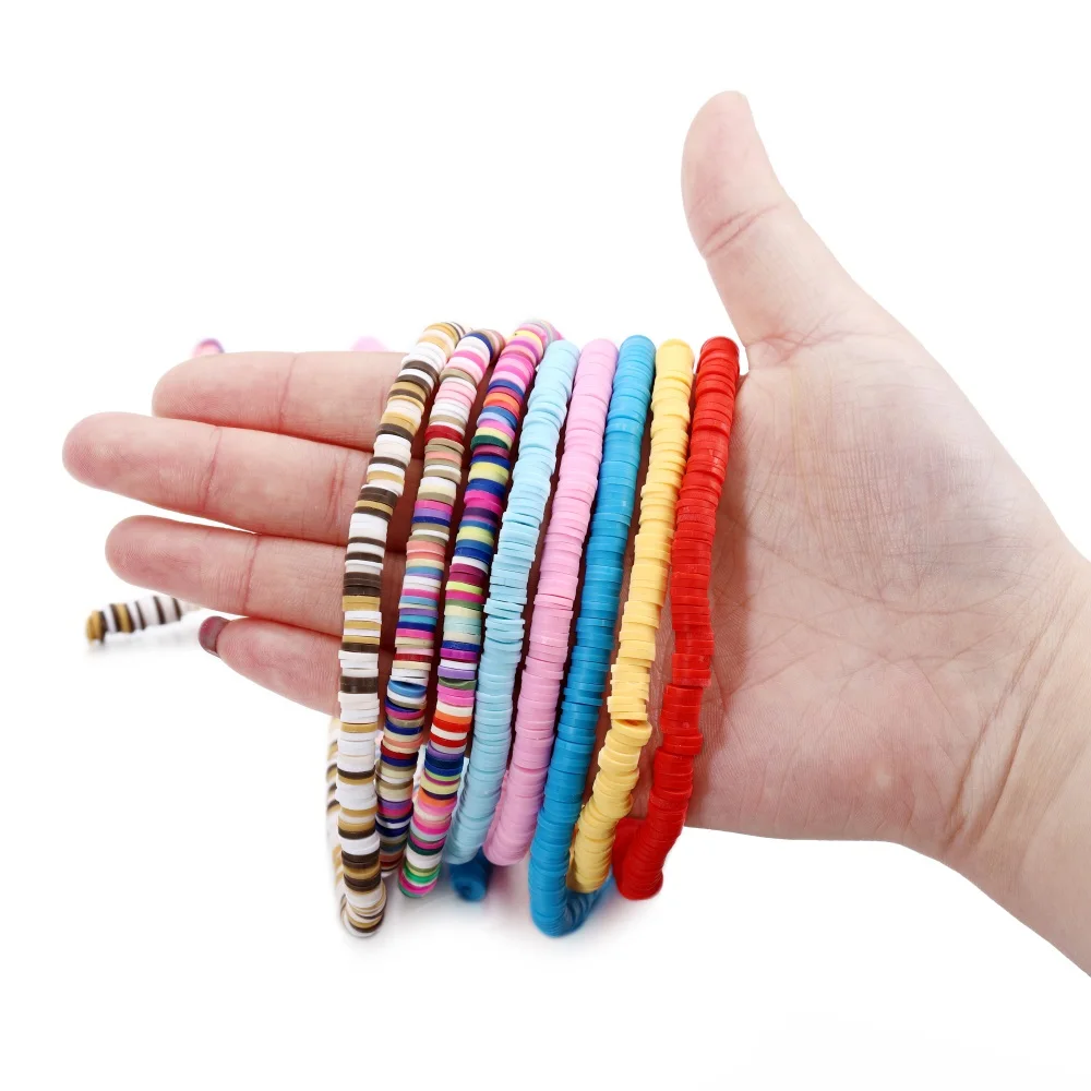 370 Teile/los 6mm Flache Runde Polymer Clay Perlen Chip Disk Lose Spacer Handgemachte Perlen für DIY Schmuck Machen Armband halskette – Detail 3