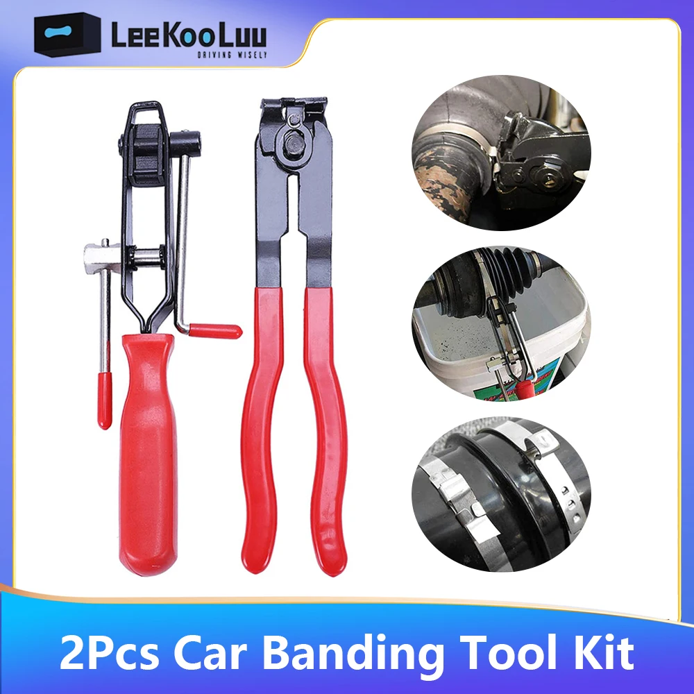 Leekooluu 2pcs Joint Boot Clamp Pliers Set Hose Band Cut-off Pliers Car Banding Tool Kit