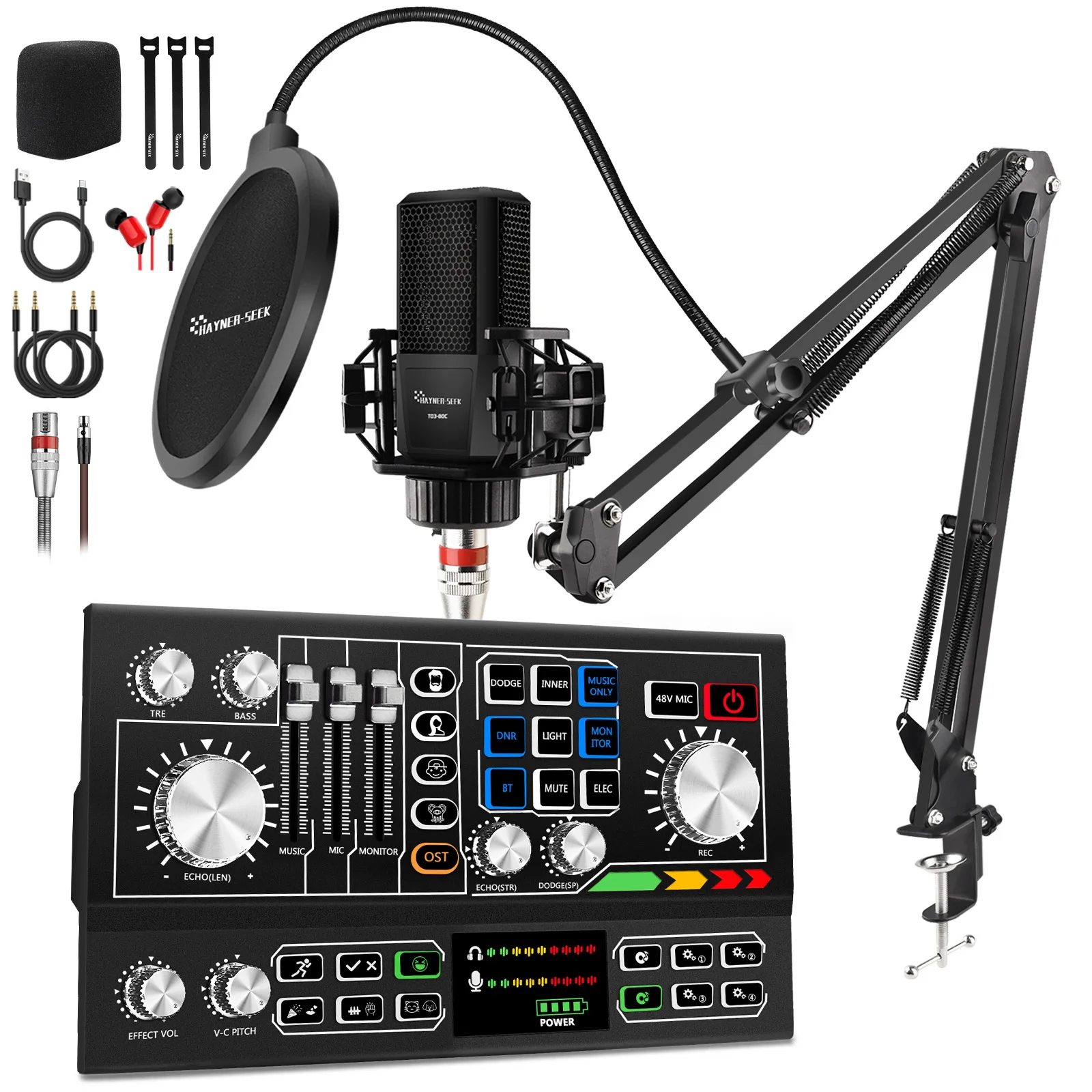 

Hayner-Seek XLR Condenser Microphone with Studio Home Live Sound Card Set Audio Mixer For PC & Phone