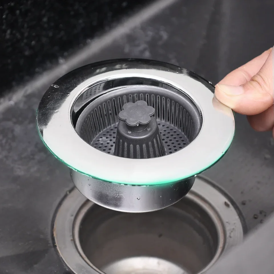 YKWL 3-in-1 Kitchen Sink Drain Strainer – 304 Stainless Steel Pop-Up Stopper & Catcher, Standard US Size