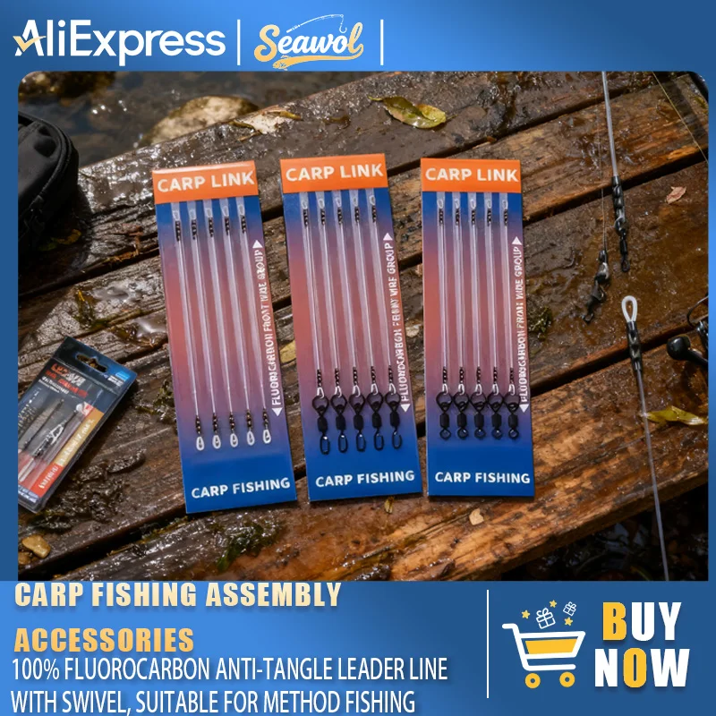 15pcs Carp Fishing Rigs, 100% Fluorocarbon Anti Tangle Leaders with ...