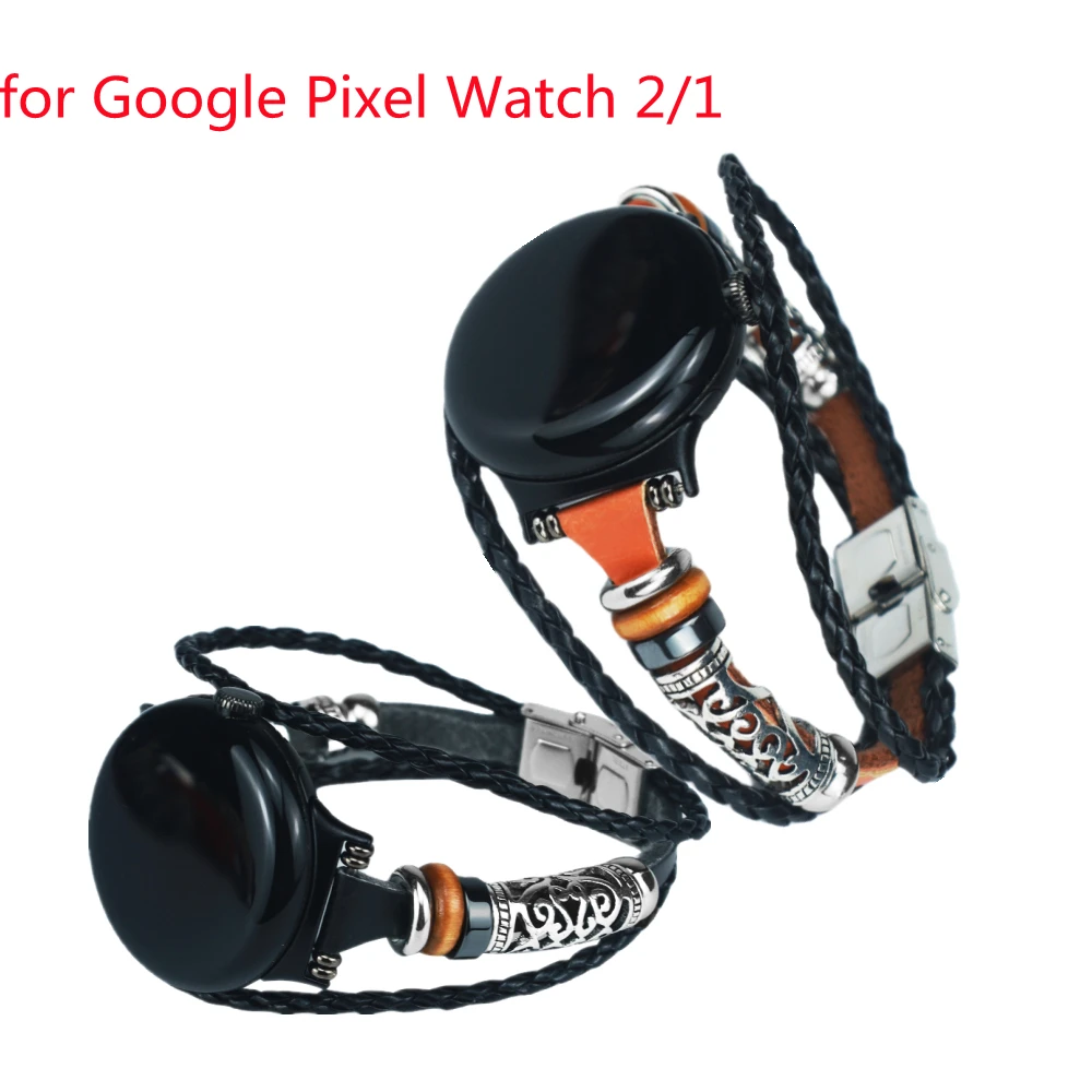 

Retro Google Pixel Watch 2 Strap Fashion Leather Beading Bracelet For Google Pixel Watch Vintage Weave Wrist Strap Replacement