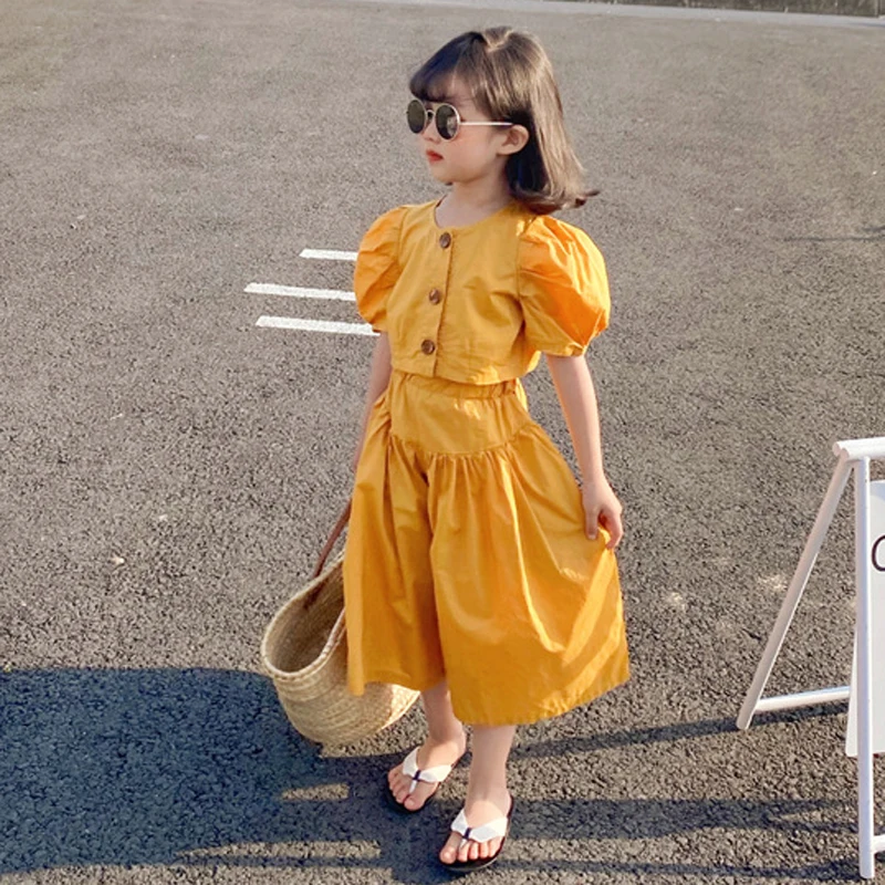 

2023 Spring Summer New Children'S Clothing Sets Girls Fashion Suits European American Style High-Waisted Tops And Wide-Leg Pants