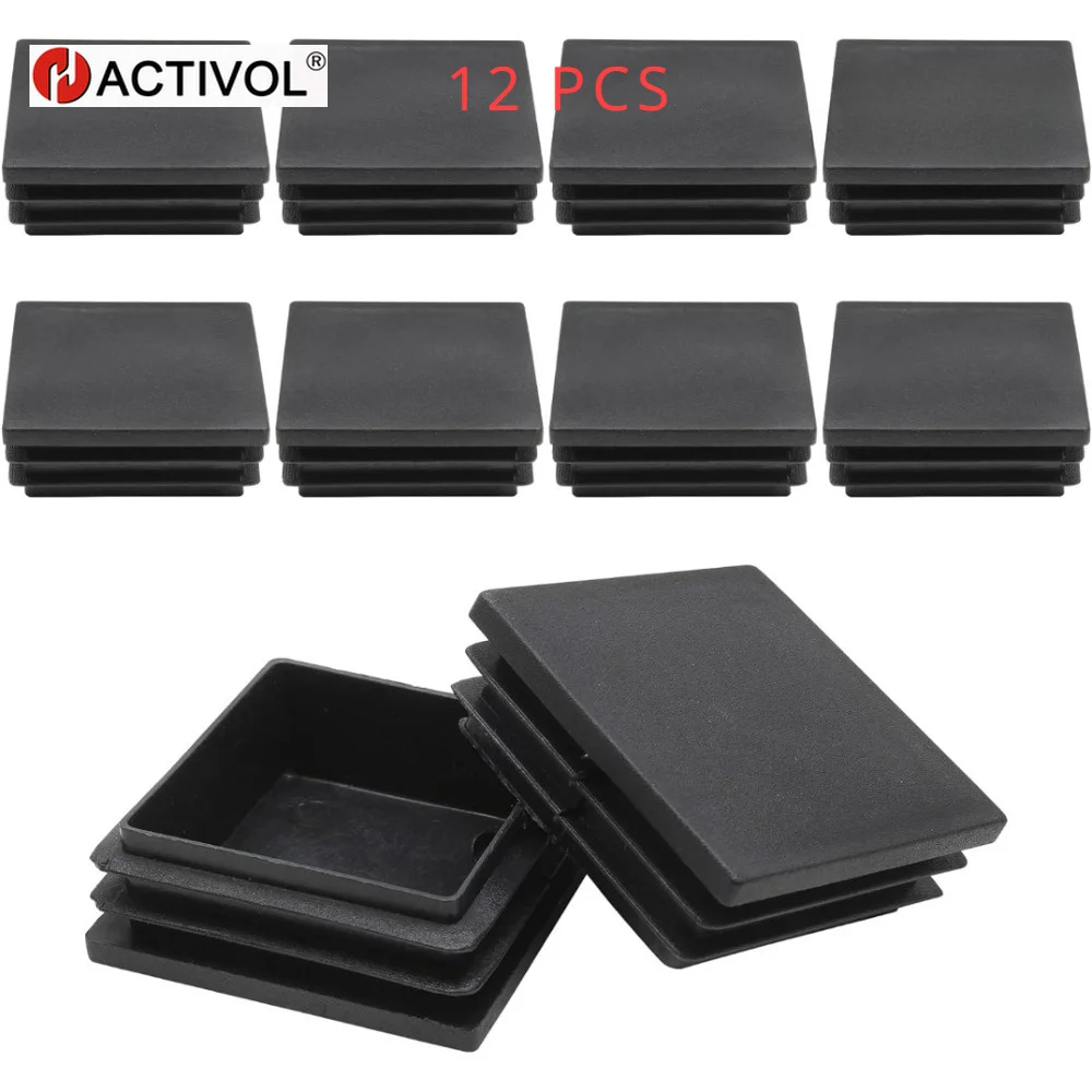 

12 PCS Square Tubing Plastic Plugs, Plastic Caps End Tube Insert for Chairs Desks Tables Beds Furniture,Square End Pipe Covers