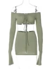 Hugcitar Women Matching 2 Piece Set Long Sleeve Drawstring Ruched Crop Top Mini Skirt Suit Co Ords Outfits Bodycon Sexy Party 6