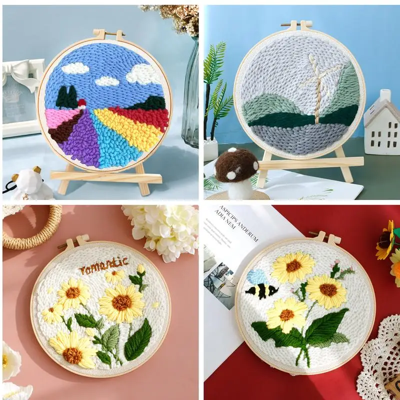 Gatyztory Flower Ricamo Starter Kit Con Punch Needle Blue Whale Deer Diy Craft Magic Tufting Supplies Tool Set Home Decor