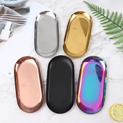 Stainless Steel European Jewelry Storage Tray Metal Cosmetic Storage Oval Cake Fruit Dessert Tray Snack Plate Kitchen Organizer