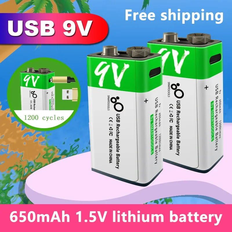 New 100% original 9v 650MAh fast charging lithium battery USB C port suitable for microphone, toy remote control,KTV + cable