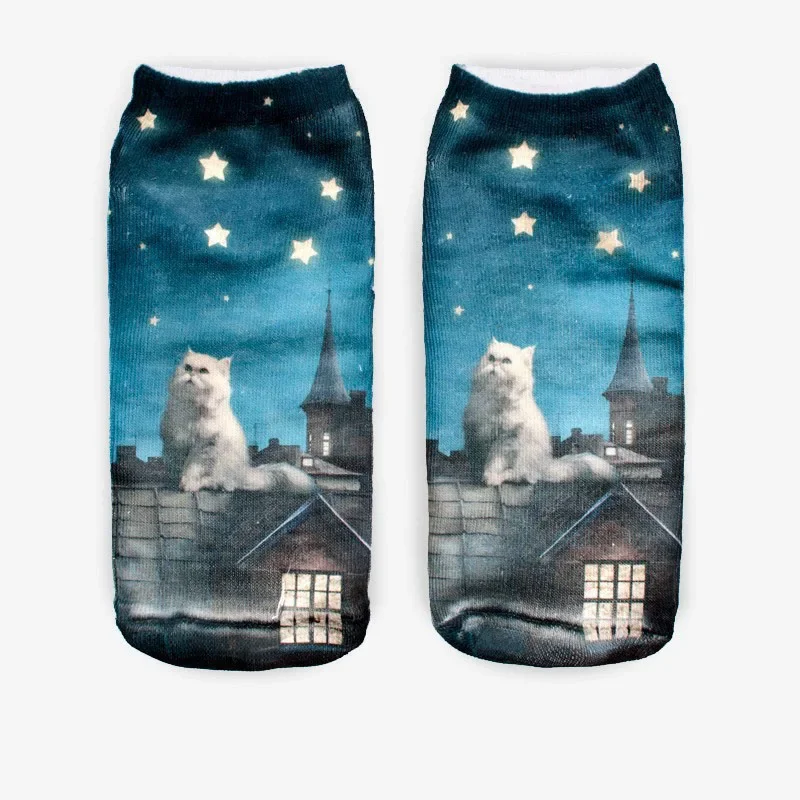 Creative Cartoon Kitten Low Ankle Socks - Unisex, Colorful, and Fun