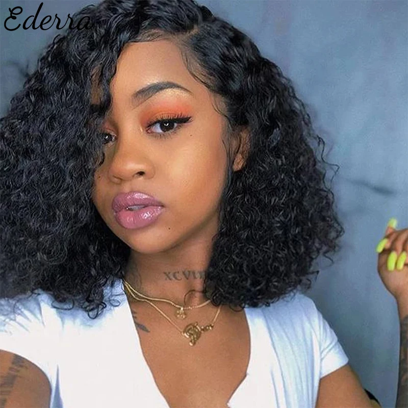 

Bob Lace Wig Black Curly For Women Transparent Loose Deep Water Wave Human Hair Wigs 100% Natural Hair Short Closure T Part Wig