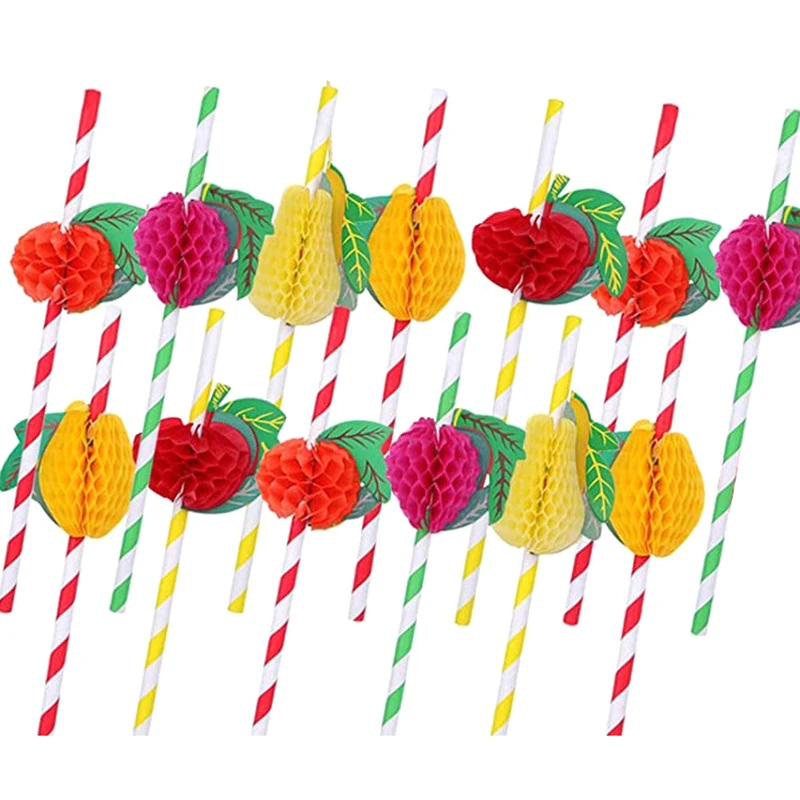 50pcs/lot 20cm 3D Fruit Cocktail Straws Paper Straws Umbrella Drinking Party Bar Decoration Party Supplies Color Assorted